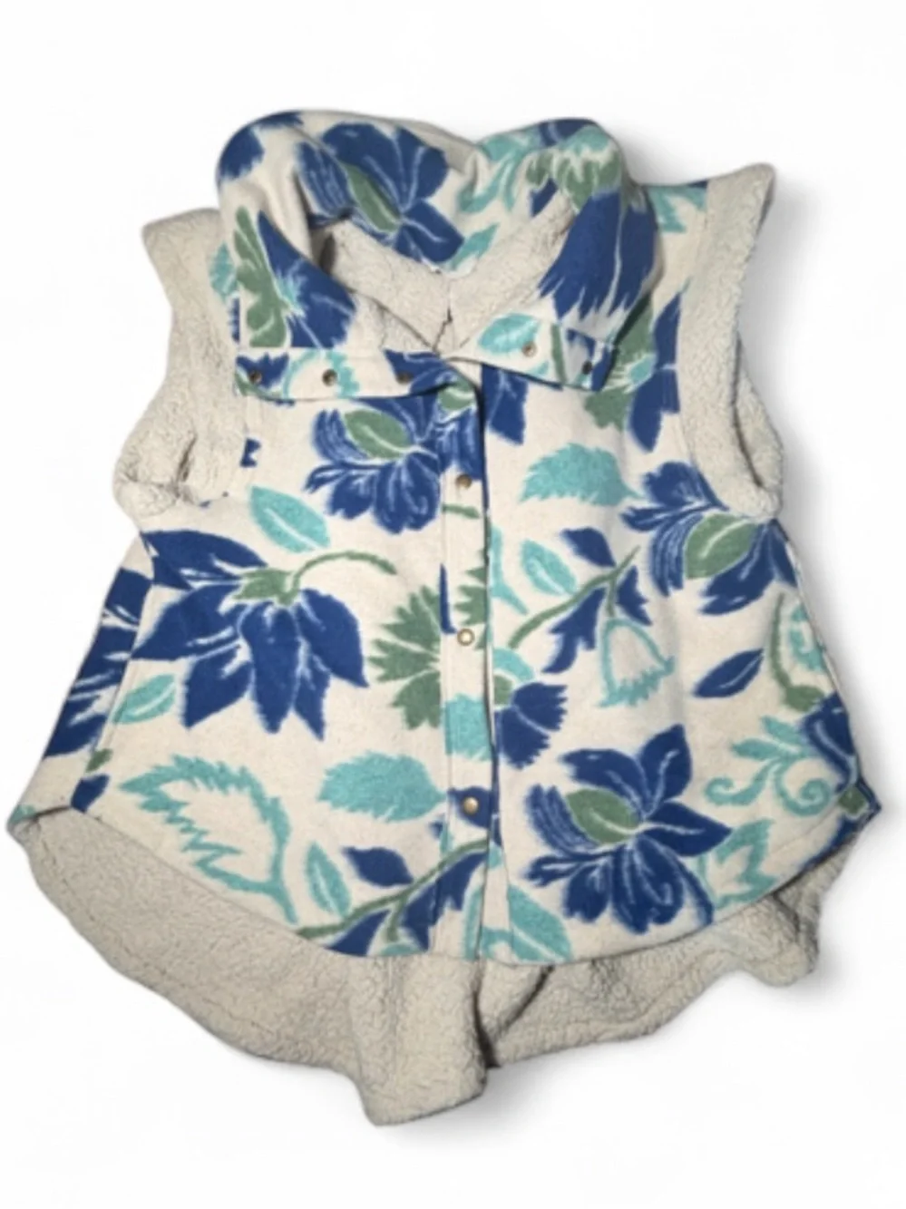 Free People Hello Sherpa Fleece Vest Floral Blue Green M $145